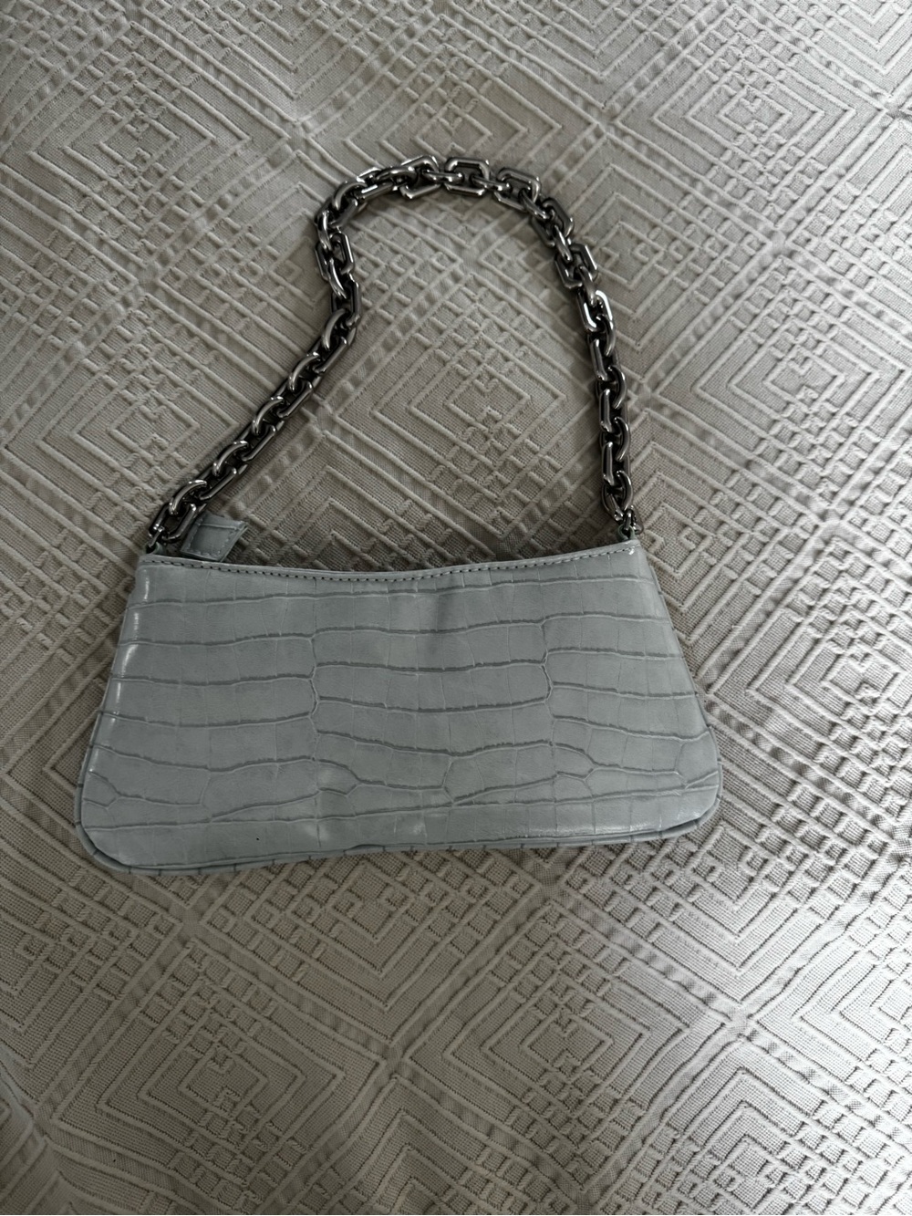 Zara Light Grey Croc-Embossed Mini Shoulder Bag with Chain